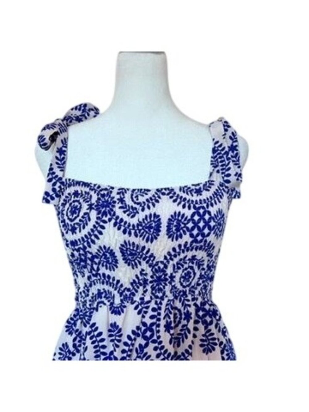 Coastal Boho Colbalt Blue Maxi Sundress Size S Smocked Flowy Resort Vacation - Picture 5 of 11